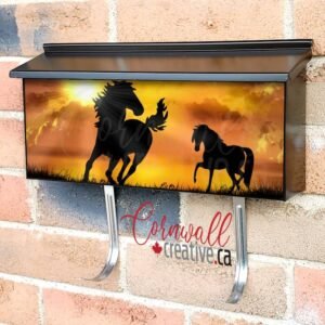 Silhouette of Sunset Horses Wall-mounted Townhouse Mailbox Cover