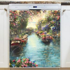 Pretty Boats on the Canal Magnetic Dishwasher Door Cover