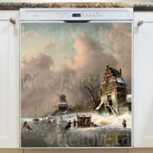 Skaters on a Pond by C H J Leickert Magnetic Dishwasher Door Cover