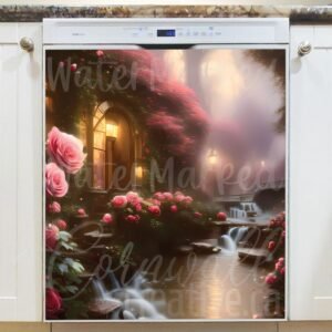 Rose Cottage with Waterfall Magnetic Dishwasher Door Cover
