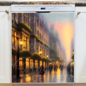 Old Victorian Town in a Rainy Day Magnetic Dishwasher Door Cover