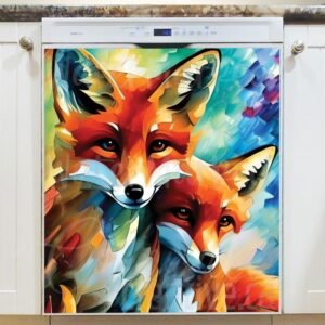 Pretty Fox Couple Magnetic Dishwasher Door Cover