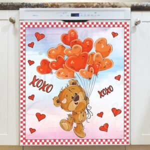 Valentine's Teddy Bear with Balloons Magnetic Dishwasher Door Cover