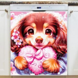 Cute Valentine's Puppy & Heart Magnetic Dishwasher Door Cover