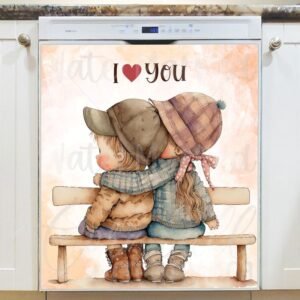 Cute Kids in Love #2 Magnetic Dishwasher Door Cover