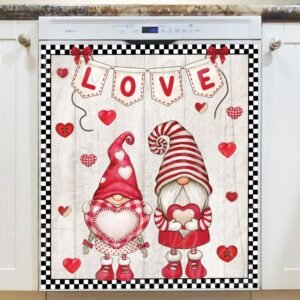 Scandinavian Valentine's Gnomes Magnetic Dishwasher Door Cover