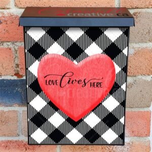 Valentine's Tartan Pattern with a Heart Colonial Mailbox Cover