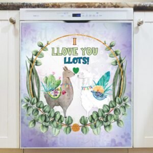 Valentine's Day Llama Magnetic Dishwasher Door Cover