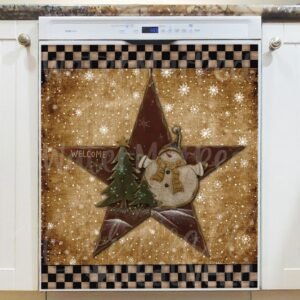 Prim Christmas Star & Snowman Magnetic Dishwasher Door Cover