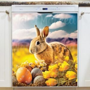 Easter Bunny with Tulips and Eggs Magnetic Dishwasher Door Cover