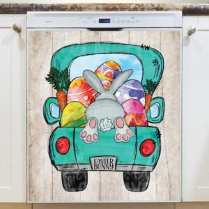 Easter Bunny on a Truck Magnetic Dishwasher Door Cover
