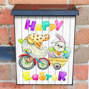 Easter Gnome and Bunny on a Bike Colonial Mailbox Cover