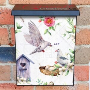 Birdhouse with Eggs and Flowers Colonial Mailbox Cover