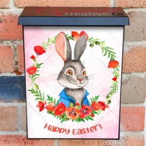 Easter Bunny with a Poppy Wreath Colonial Mailbox Cover