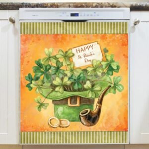 St. Patrick Day Hat and Shamrocks Magnetic Dishwasher Door Cover