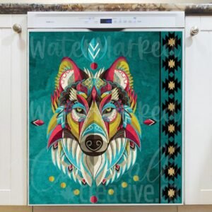Colorful Native Wolf Magnetic Dishwasher Door Cover