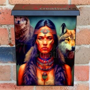 Native Girls with Wolves Colonial Mailbox Cover