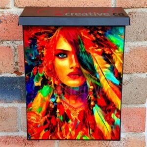 Native Girl with Feathers Colonial Mailbox Cover