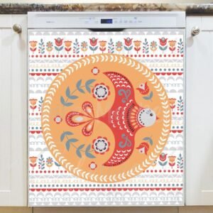 Folk Bird and Flowers Magnetic Dishwasher Door Cover