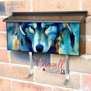 Native Wolf with Feathers Wall-mounted Townhouse Mailbox Cover