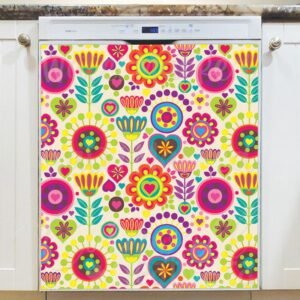 Cute Folk Flower Pattern Magnetic Dishwasher Door Cover
