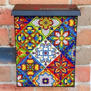 Colorful Bohemian Talavera Tiles Colonial Mailbox Cover