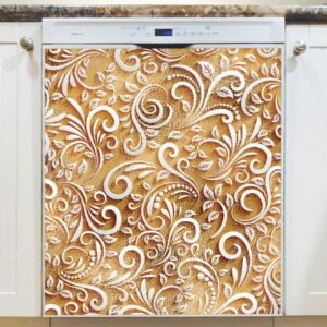 Gold Color Batik Pattern Magnetic Dishwasher Door Cover