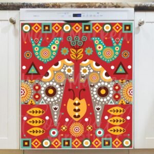 Folk Pattern with Horses and Birds Magnetic Dishwasher Door Cover