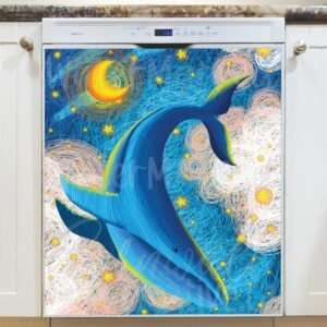 Van Gogh Style Fairytale Whale #2 Magnetic Dishwasher Door Cover