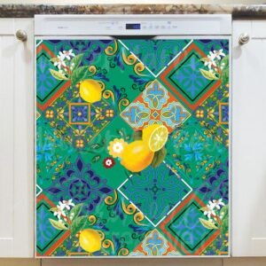 Italian Lemon Folk Design Magnetic Dishwasher Door Cover