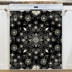 Traditional Black and White Pattern Magnetic Dishwasher Door Cover