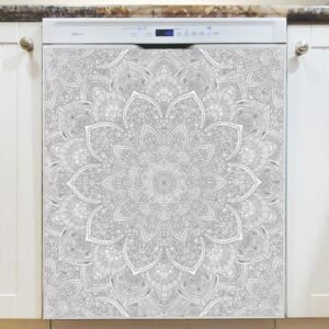 Grey Mandala Design Magnetic Dishwasher Door Cover