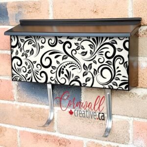 Black and White Folk Flowers Wall-mounted Townhouse Mailbox Cover