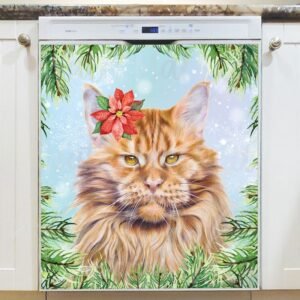 Christmas Main Coon Cat Magnetic Dishwasher Door Cover