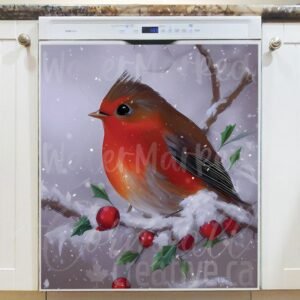 Robin on the Hawthorn Bush Magnetic Dishwasher Door Cover