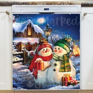 Christmas Cottage and Snowmen Magnetic Dishwasher Door Cover