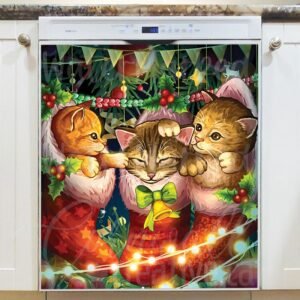 Christmas Kitten Stockings Magnetic Dishwasher Door Cover
