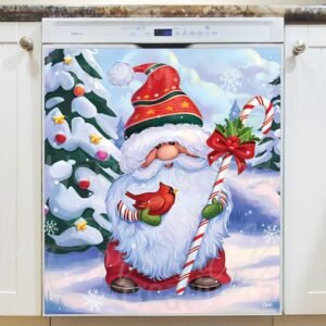 Christmas Gnome with a Cardinal Magnetic Dishwasher Door Cover