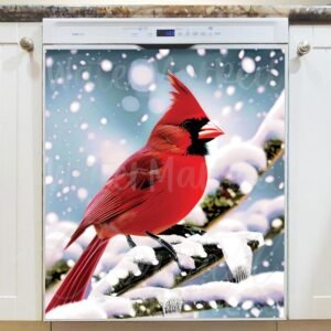 Cardinal on the Snowy Tree Magnetic Dishwasher Door Cover