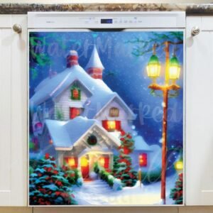 Cozy Cottage on Christmas Night Magnetic Dishwasher Door Cover