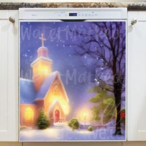Old Church on Christmas Night Magnetic Dishwasher Door Cover