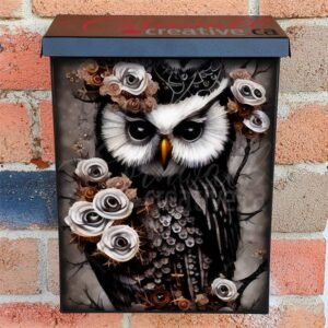 Whimsical Owl with Roses Colonial Mailbox Cover
