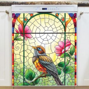 Stained Glass Bird Pattern Magnetic Dishwasher Door Cover