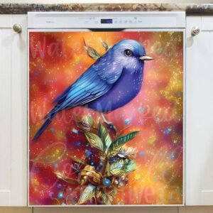 Blue Bird on a Flower Magnetic Dishwasher Door Cover