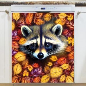 Raccoon in the Leaves Magnetic Dishwasher Door Cover