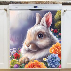 Bunny in the Flowerbed Magnetic Dishwasher Door Cover