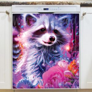 Raccoon with Flowers #1 Magnetic Dishwasher Door Cover