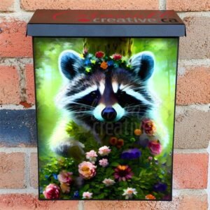 Raccoon with Flowers #2 Colonial Mailbox Cover