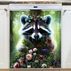 Raccoon with Flowers #2 Magnetic Dishwasher Door Cover