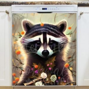 Raccoon with Flowers #3 Magnetic Dishwasher Door Cover
